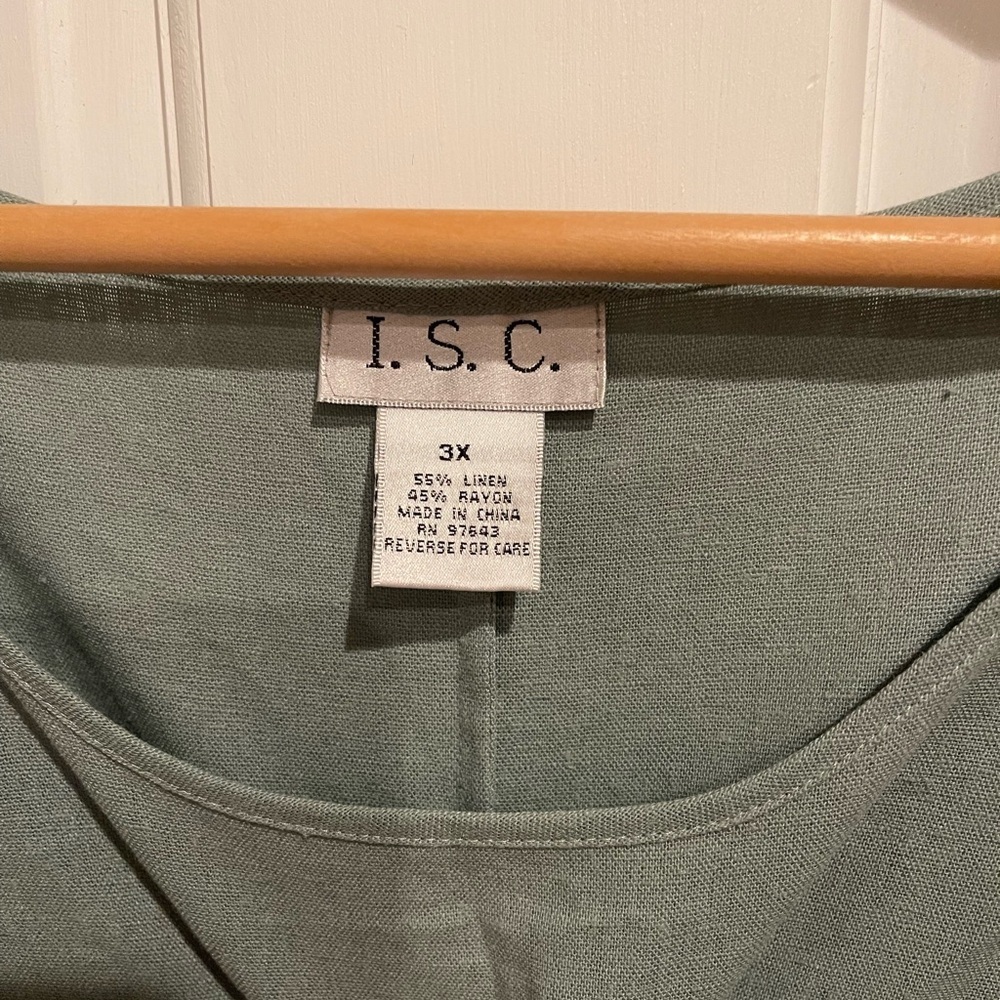I.S.C. Linen Blend Mossy Green Embellished Sleeveless Tank and Blouse Combo 3X - Picture 3 of 8